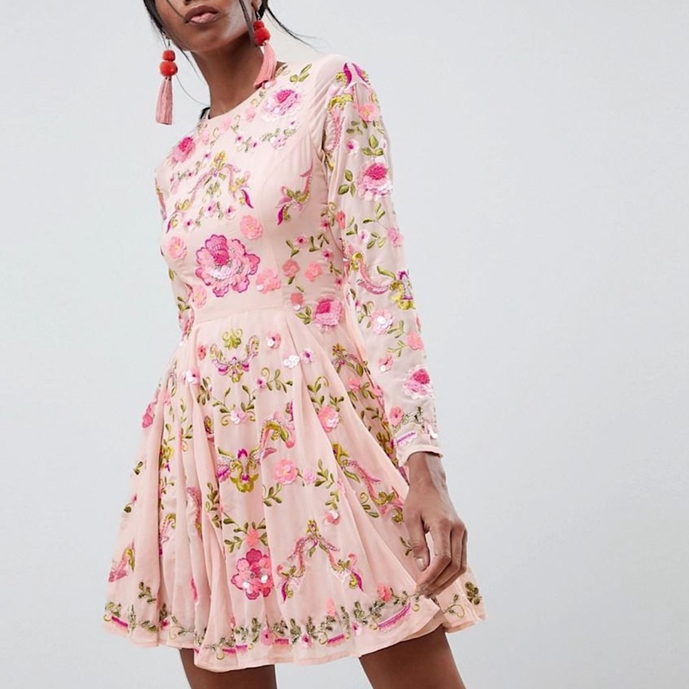 ISO ASOS EDITION beautiful embellished floral skater dress